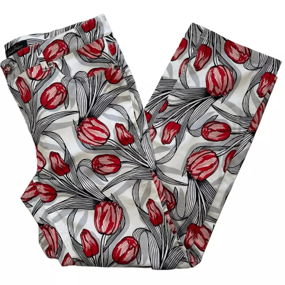 Brooks Brothers Women’s White Floral Tulip Print Cropped Tapered Leg Pants